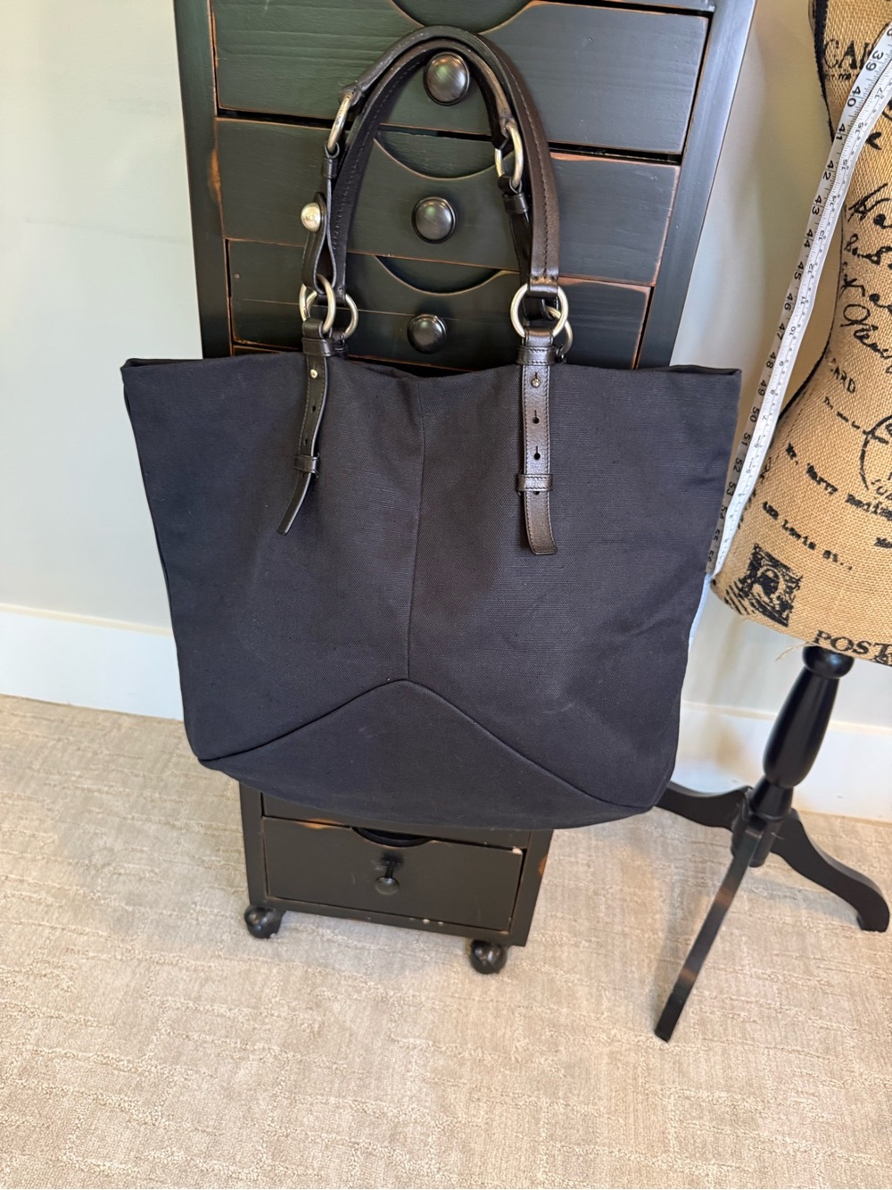 Saint Laurent Black Canvas Tote with Leather Handles - Picture 2 of 13